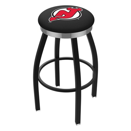 25 Blk Wrinkle New Jersey Devils Swivel Bar Stool,Chrome Ring